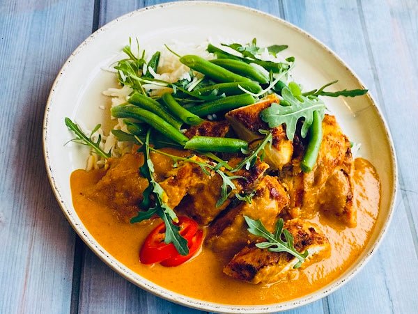 Skinny Butter Chicken With Rice and Greens - Gluten Free - haadishealthymeal